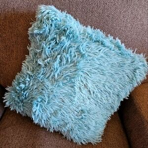 Fluffy Aqua Throw Pillow 18"x18"